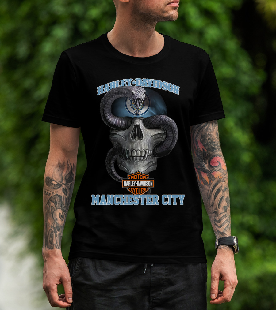 Harley Davidson Motorcycles Manchester City Skull And Snake T-Shirt