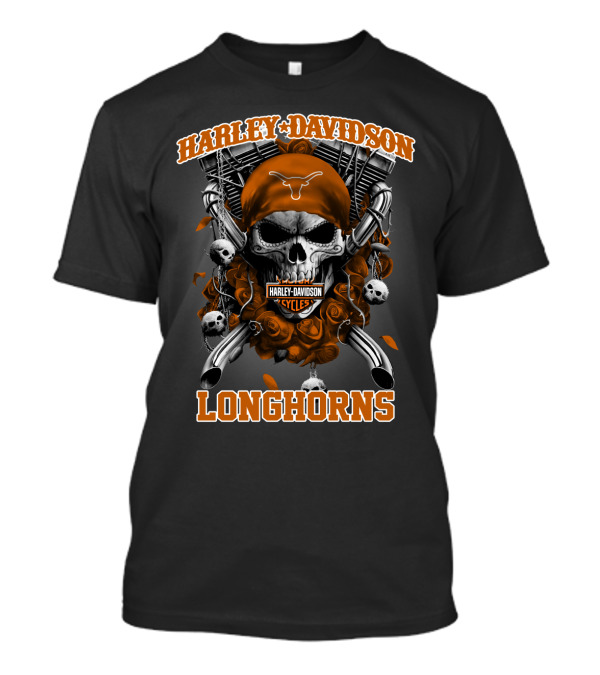 Harley Davidson Cycles Skull Orange Bandana Longhorns T-Shirt