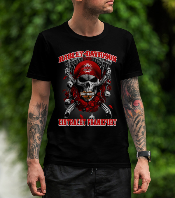 Harley Davidson Cycles Eintracht Frankfurt Skull And Roses T-Shirt