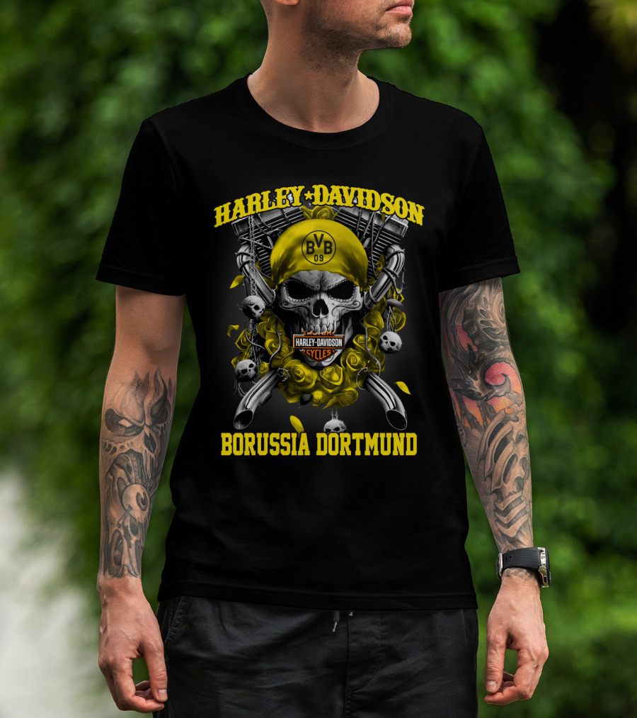 Harley Davidson Bvb 09 Borussia Dortmund Cycles Skull T-Shirt