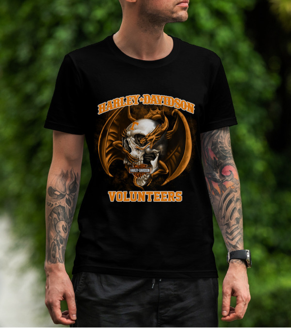 Harley Davidson Tennessee Volunteers Skull And Dragon T-Shirt