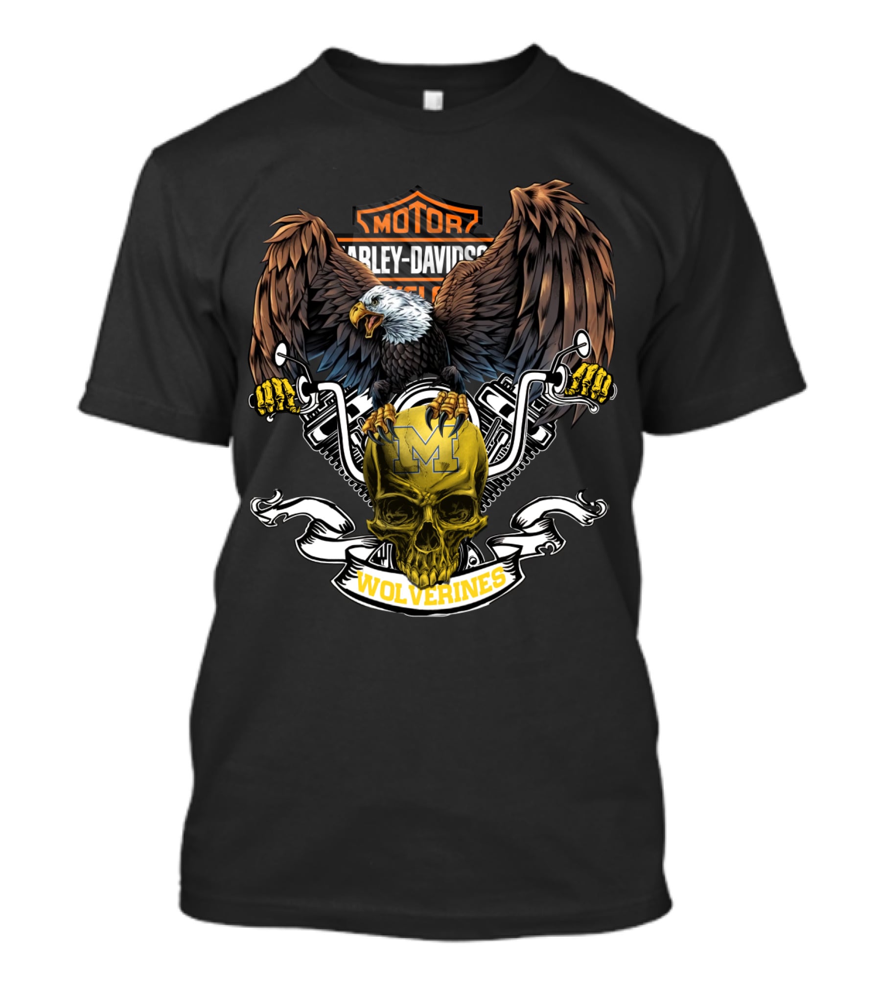 Motor Harley Davidson Cycle Michigan Wolverines Eagle Skull T-Shirt