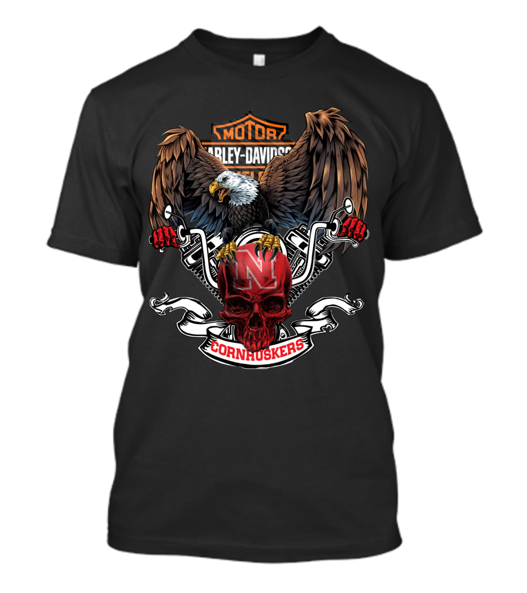 Harley Davidson Eagle Skull Nebraska Cornhuskers T-Shirt