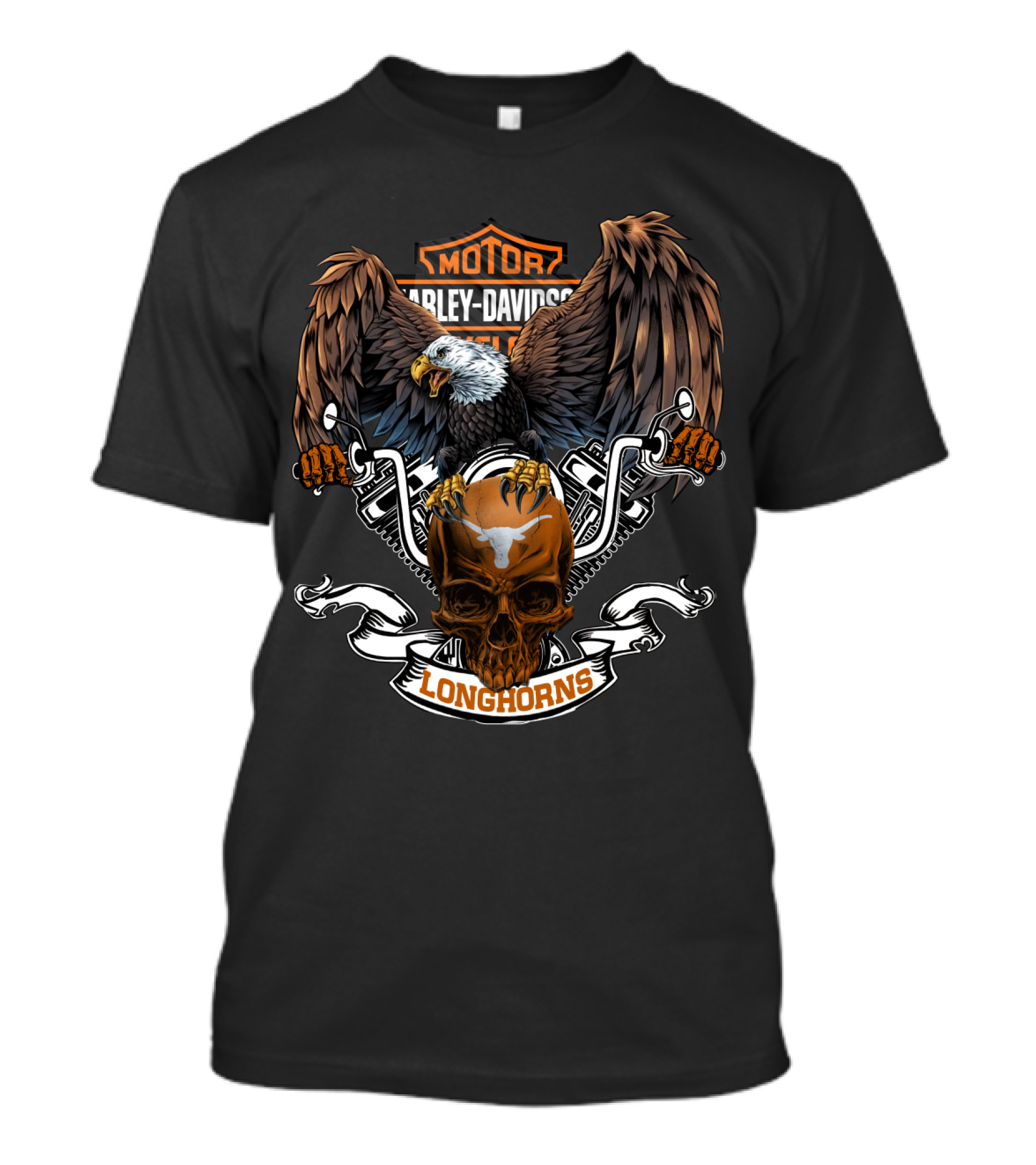 Motor Harley Davidson Cycles Texas Longhorns Eagle Skull T-Shirt