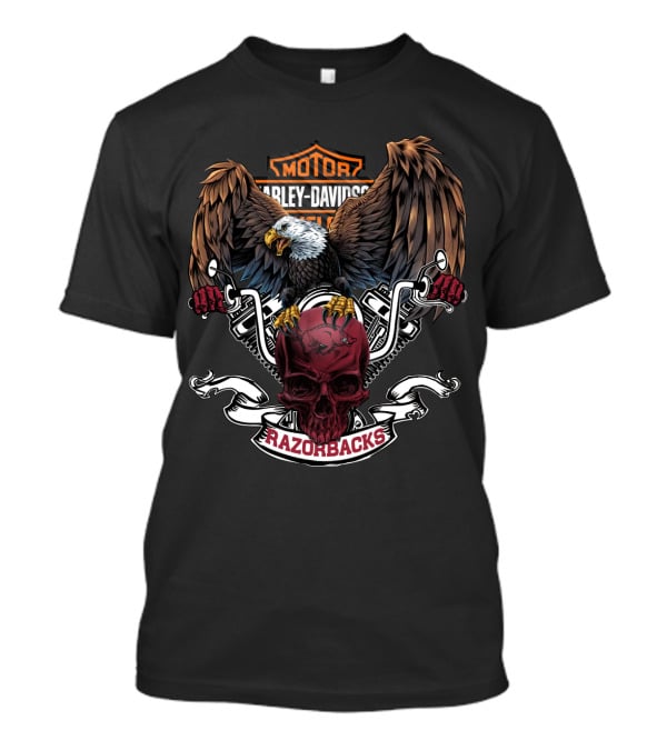 Hd Motor Arkansas Razorbacks Bald Eagle Skull T-Shirt
