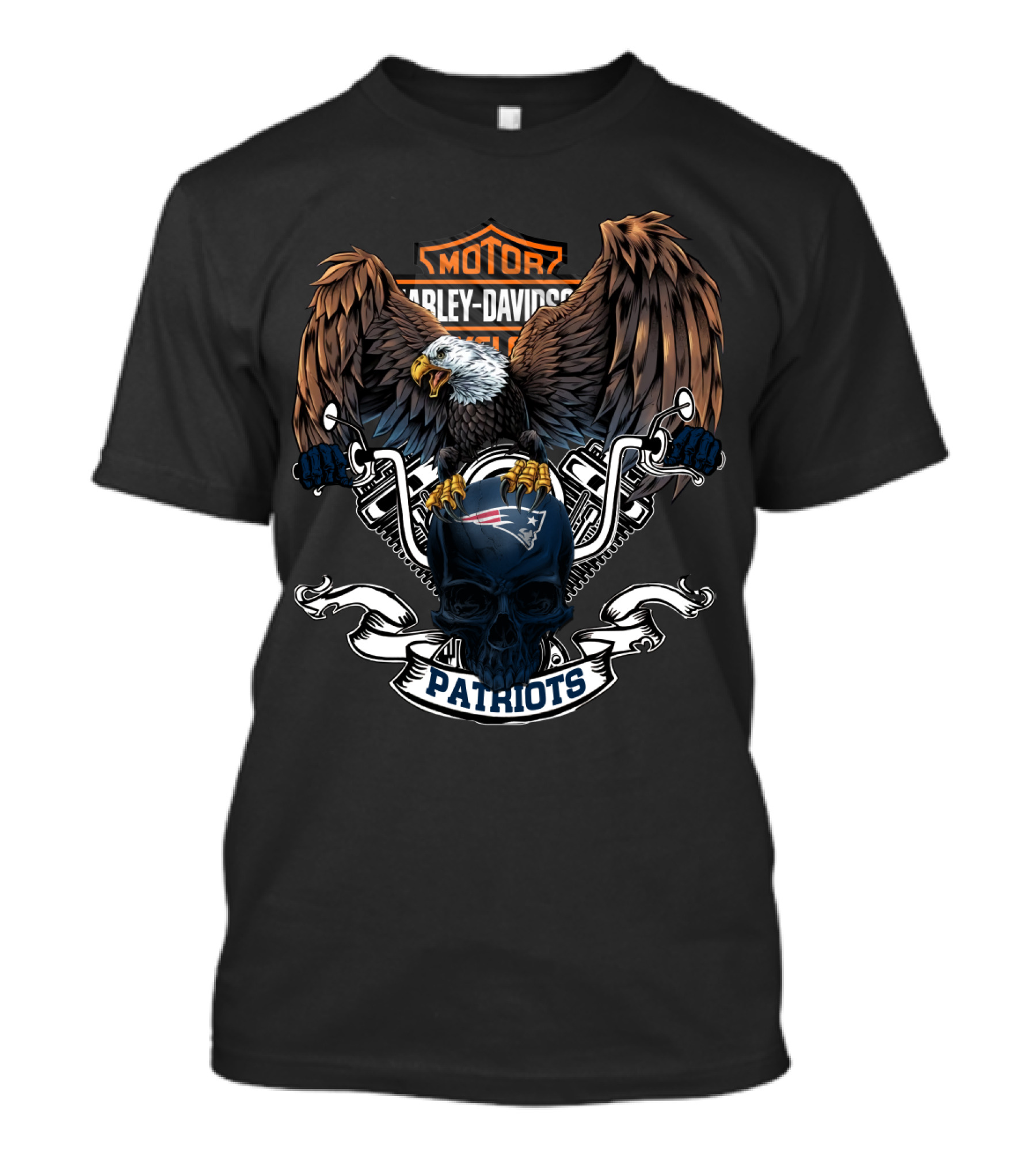 Harley Davidson Motor Patriot Skull New England Patriots Nfl Eagle T-Shirt