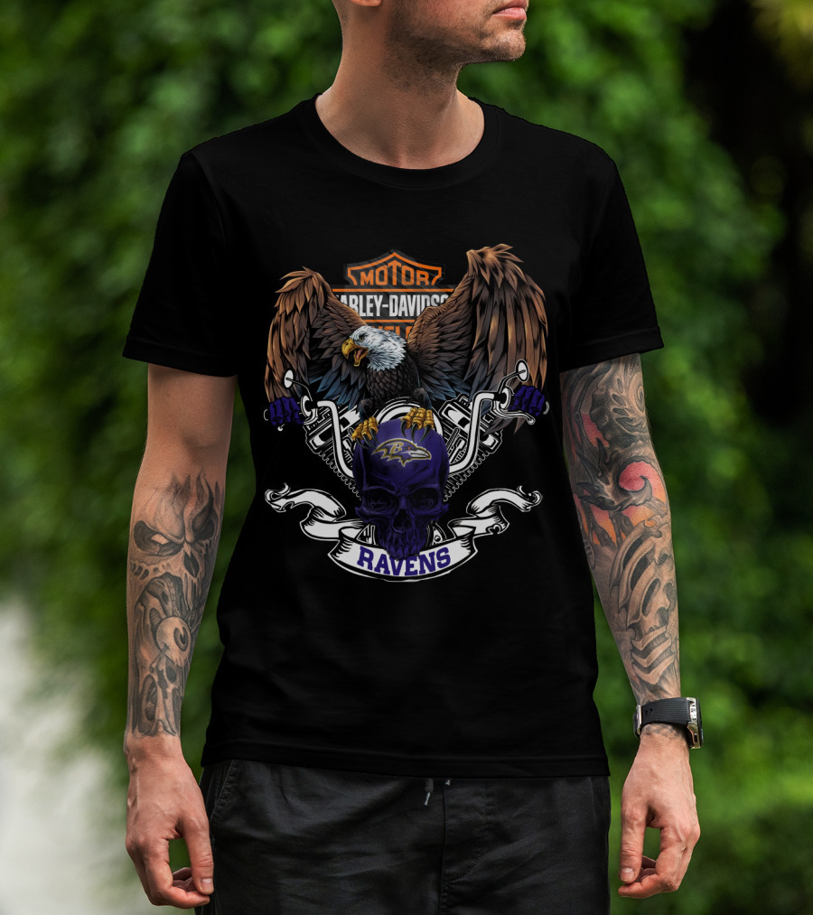 Motor Harley Davidson Skull Eagle Ravens Nfl Baltimore T-Shirt