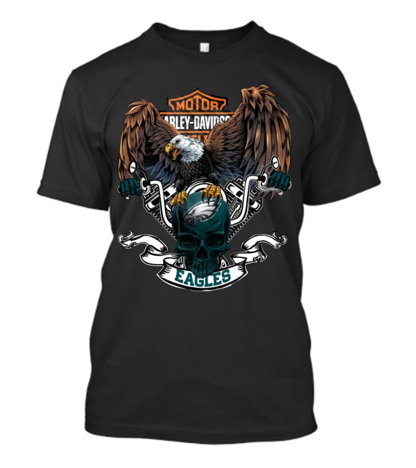 Hd Nfl Philadelphia Eagles Harley Davidson Motorcycle Skull T-Shirt