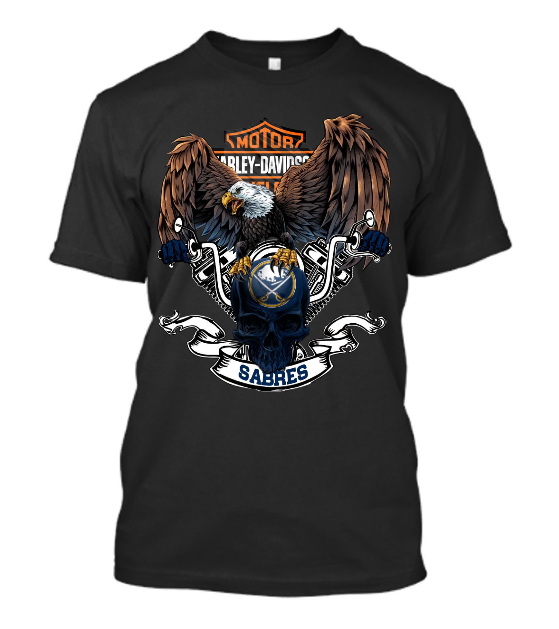 Harley Davidson Motor Eagle Skull Nhl Buffalo Sabres T-Shirt