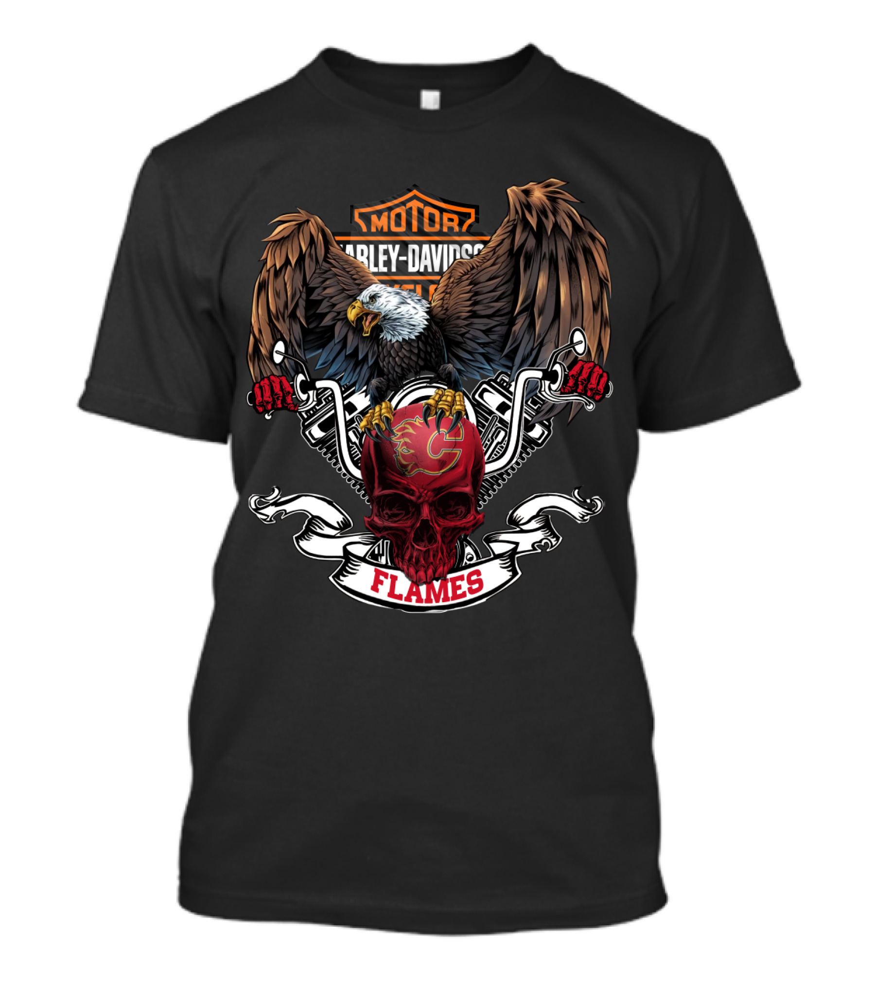 Motor Harley Davidson Cycles Nhl Calgary Flames Bald Eagle Red Skull T-Shirt
