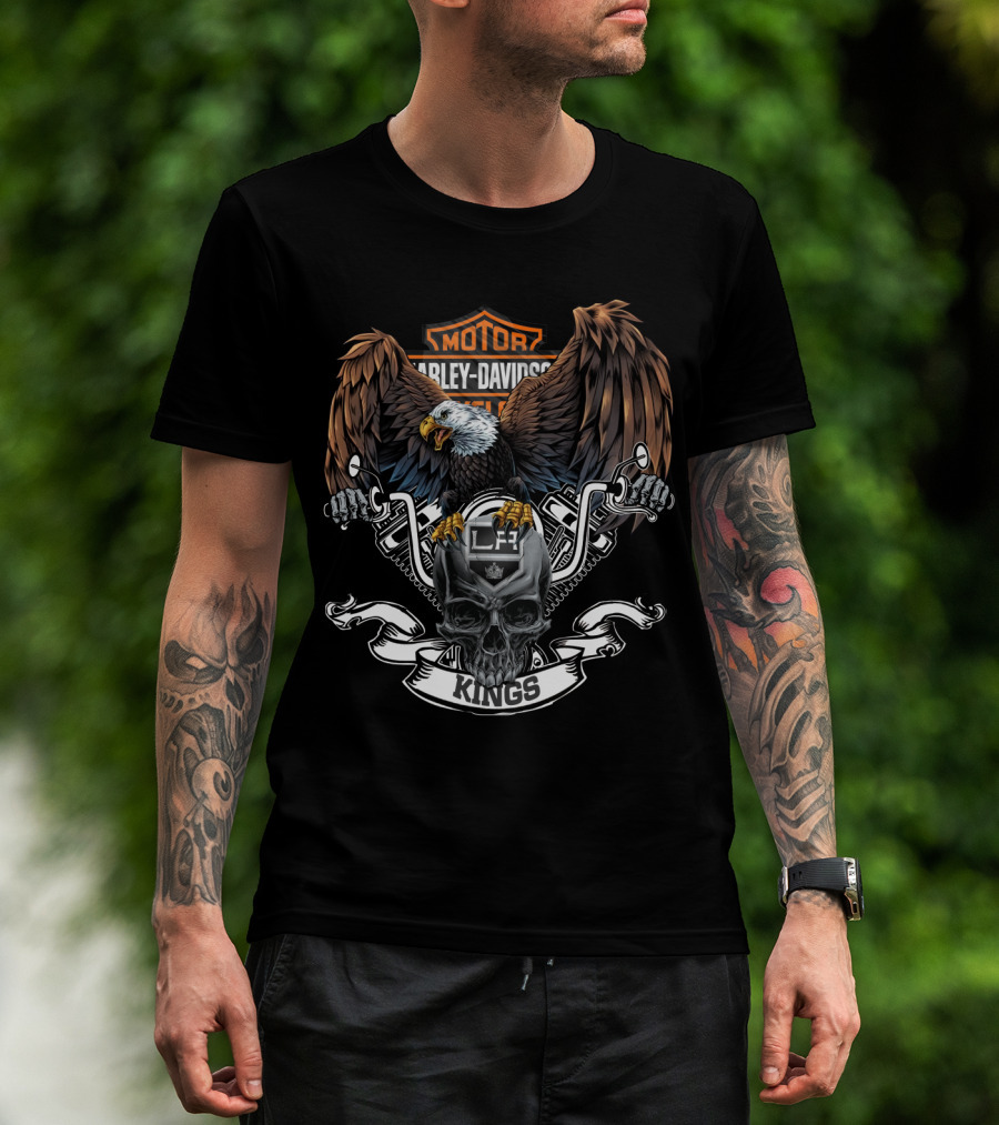 Harley Davidson Los Angeles Kings Eagle Skull Motorcycles Nhl T-Shirt