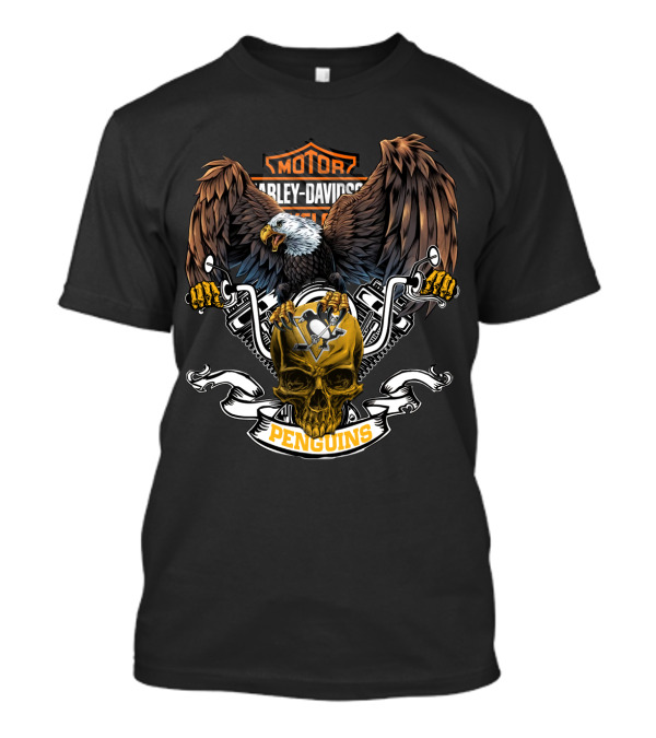 Harley Davidson Pittsburgh Penguins Eagle Skull Nhl 87 T-Shirt