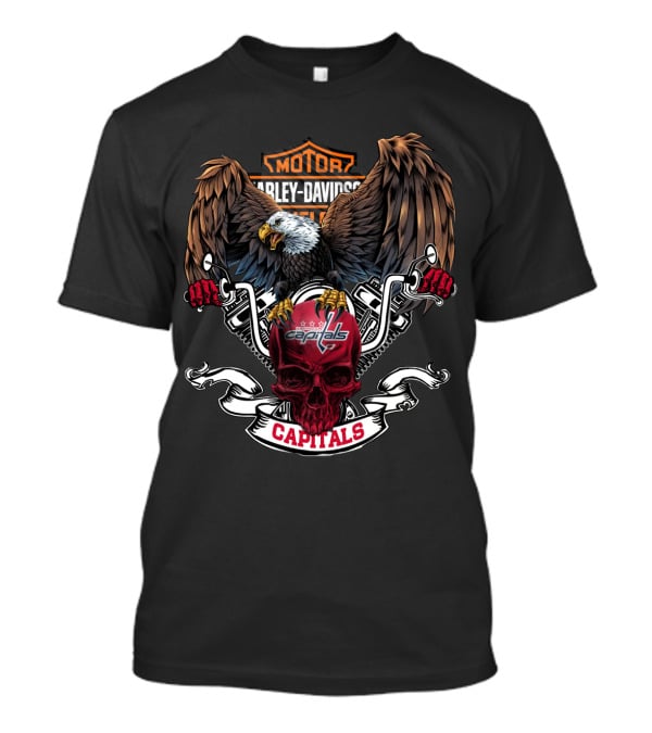 Harley Davidson Nhl Washington Capitals Bald Eagle Skull Motorcycle 87 T-Shirt
