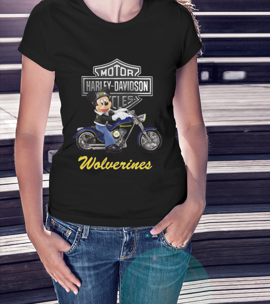 Motor Harley Davidson Cycles Wolverines Michigan Motorcycle Character T-Shirt