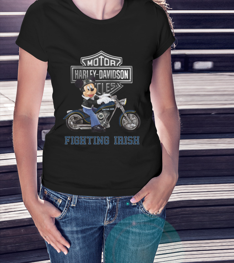 Mickey Mouse Harley Davidson Motorcycles Notre Dame Fighting Irish T-Shirt