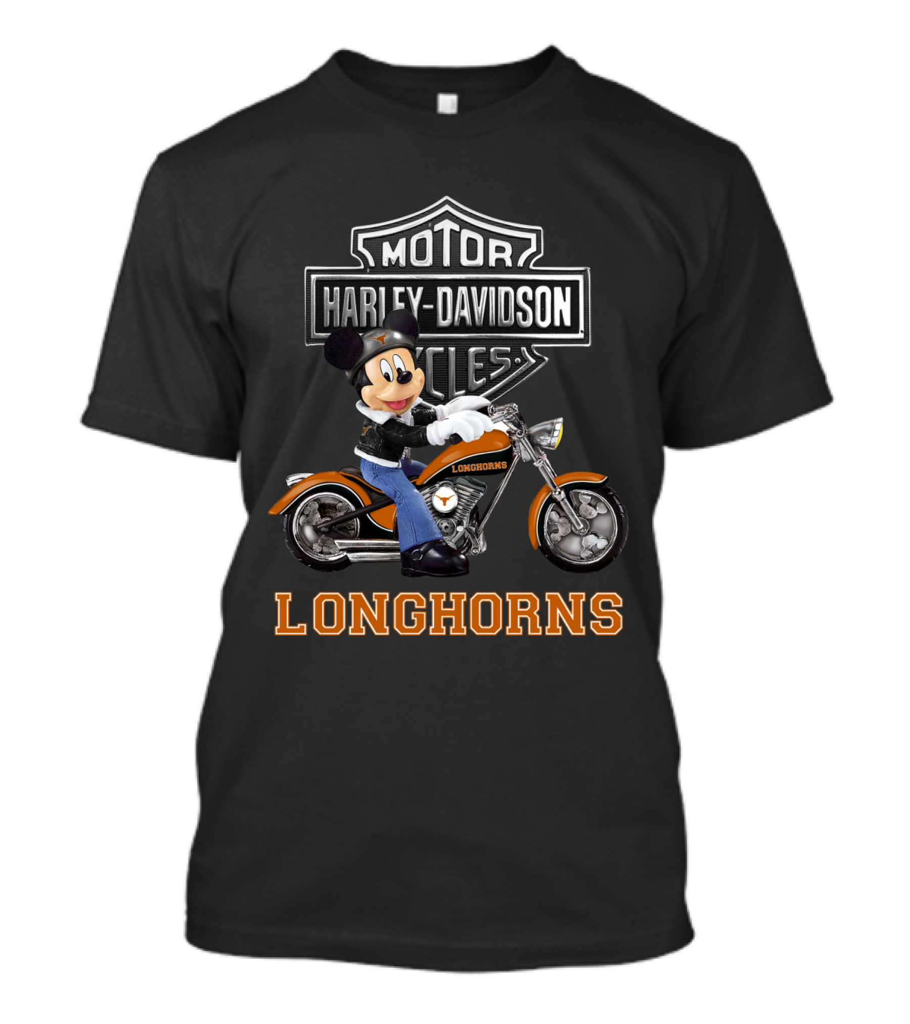 Harley Davidson Motorcycles Longhorns Mickey Mouse Texas T-Shirt