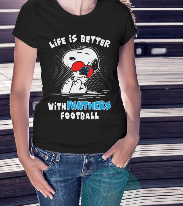 Life Is Better With Panthers Football Snoopy Hugging Heart T-Shirt