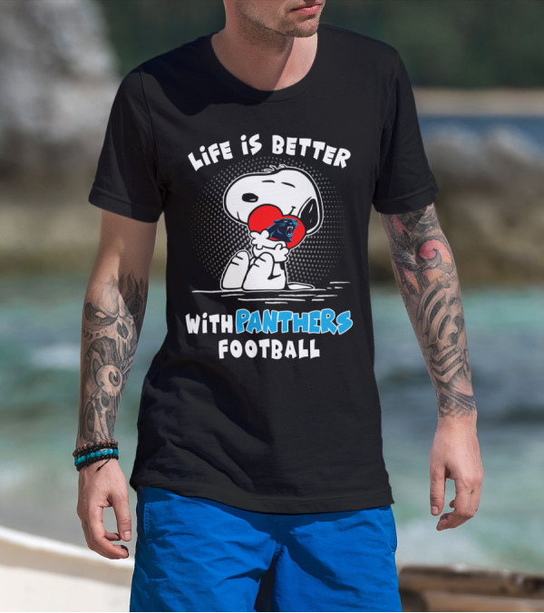 Life Is Better With Panthers Football Snoopy Hugging Heart T-Shirt