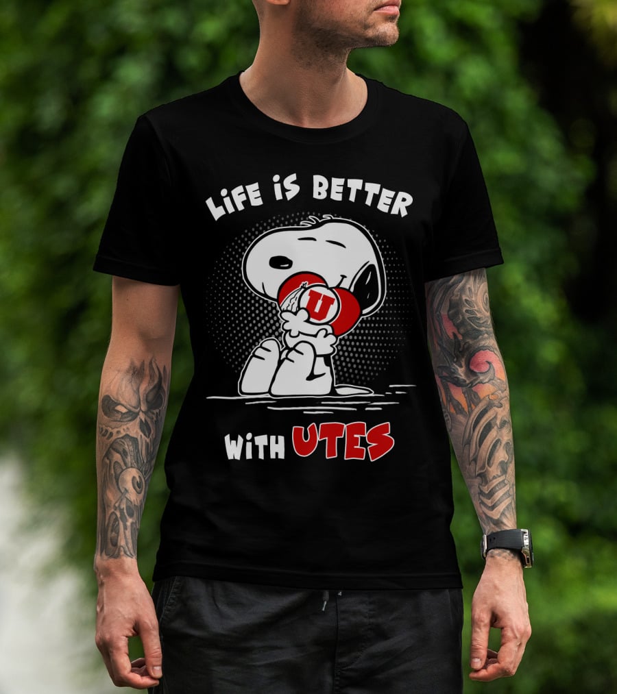 Life Is Better With Utes Snoopy Hugging Football T-Shirt