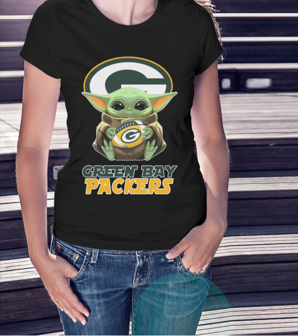 Green Bay Packers Baby Yoda Holding Football T-Shirt
