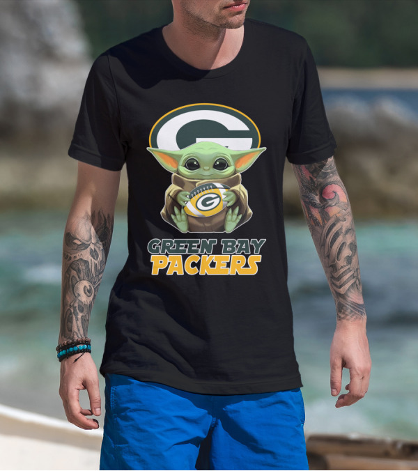 Green Bay Packers Baby Yoda Holding Football T-Shirt