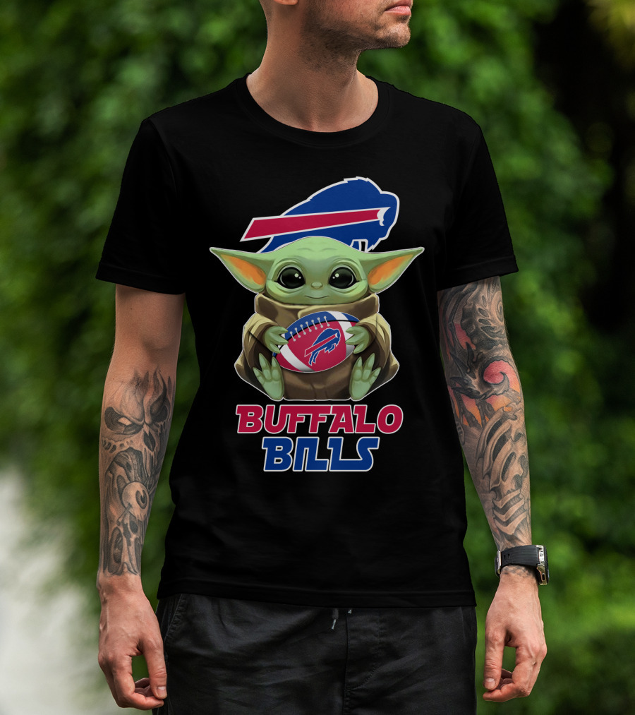 Buffalo Bills Baby Yoda Holding Football T-Shirt