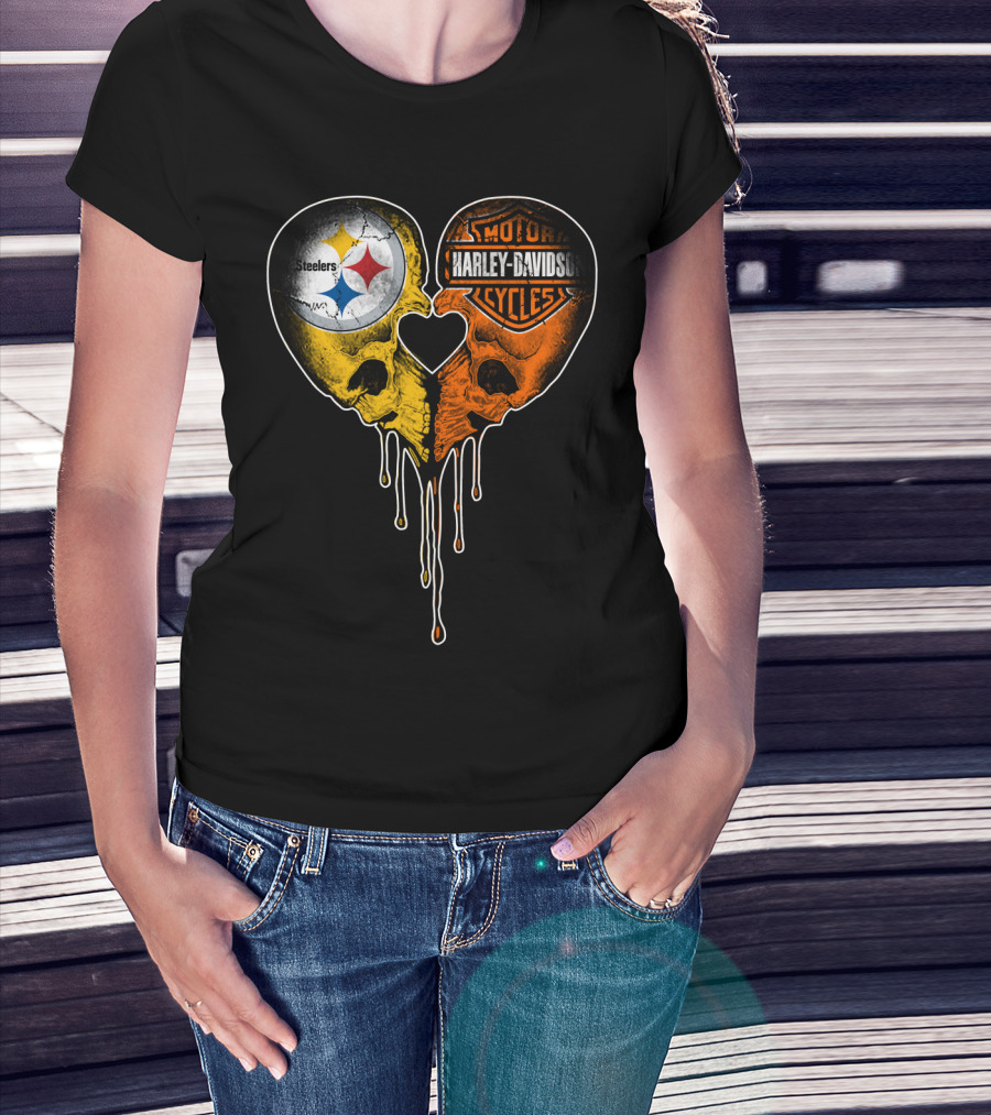 Steelers Harley Davidson Heart Skull Fusion T-Shirt