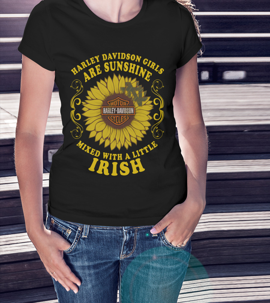 Harley Davidson Girls Are Sunshine Mixed With A Little Irish Motor Cycles T-Shirt