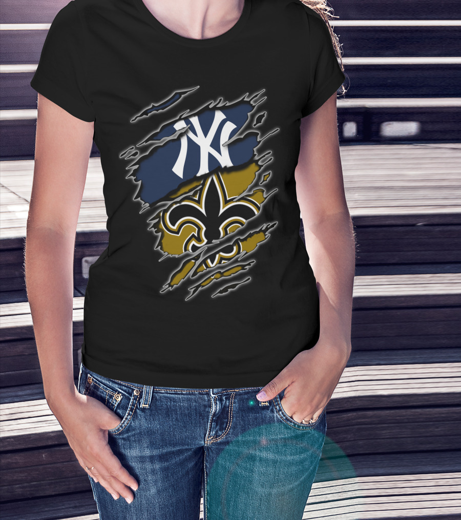 Yankees New York Saints New Orleans Fan Crossover T-Shirt