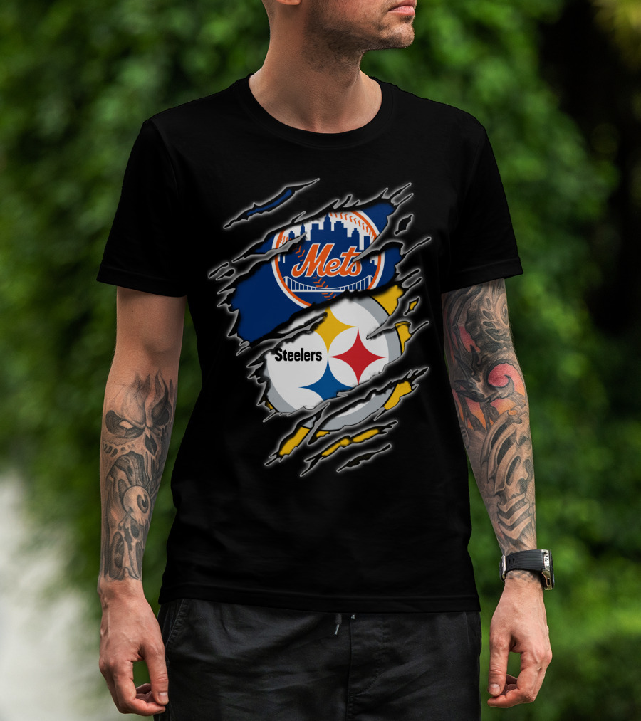 Mets Steelers Fan Crossover Logo T-Shirt