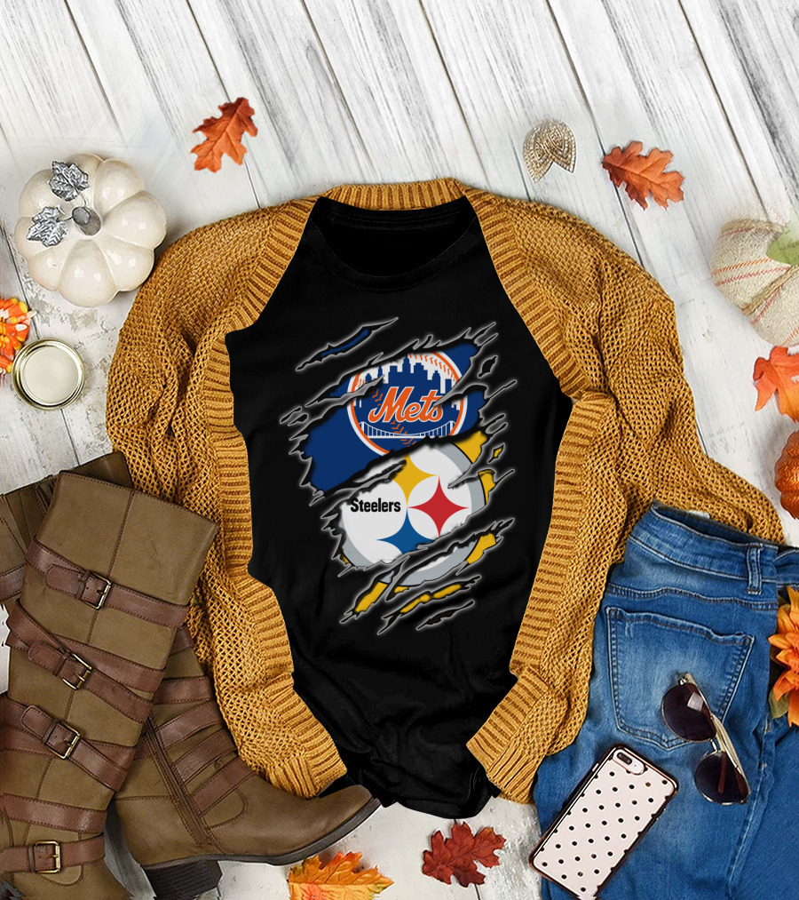 Mets Steelers Fan Crossover Logo T-Shirt