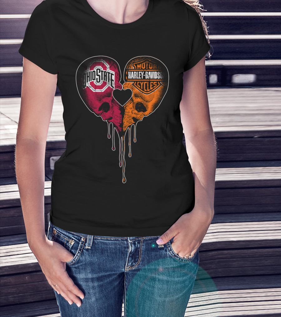 Ohio State Harley Davidson Skull Heart T-Shirt