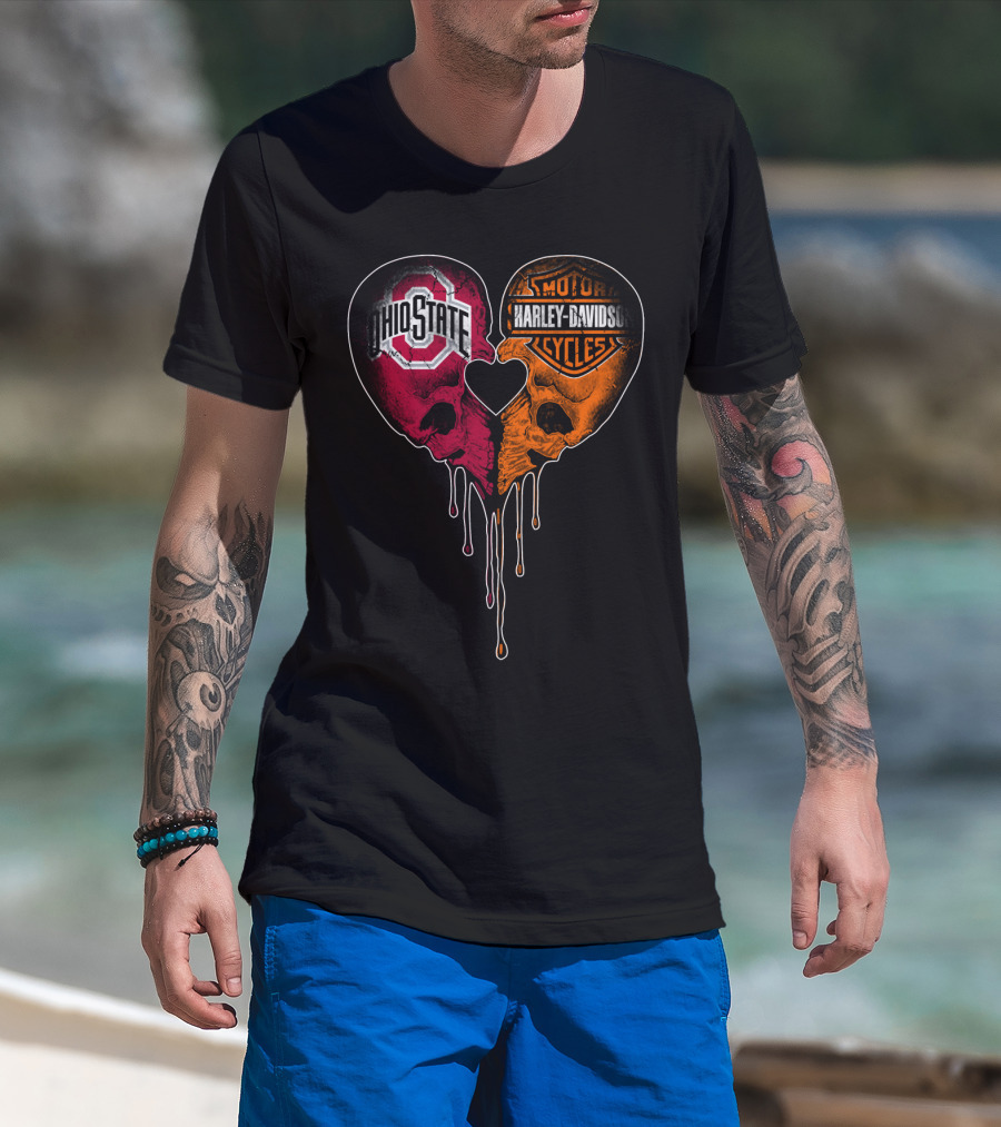 Ohio State Harley Davidson Skull Heart T-Shirt