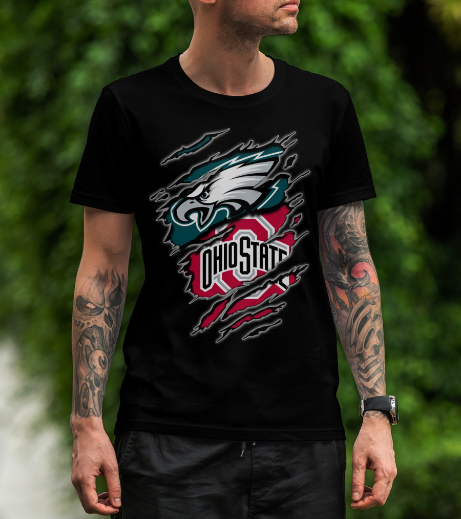 Philadelphia Eagles And Ohio State Buckeyes Fan Logo Blend T-Shirt