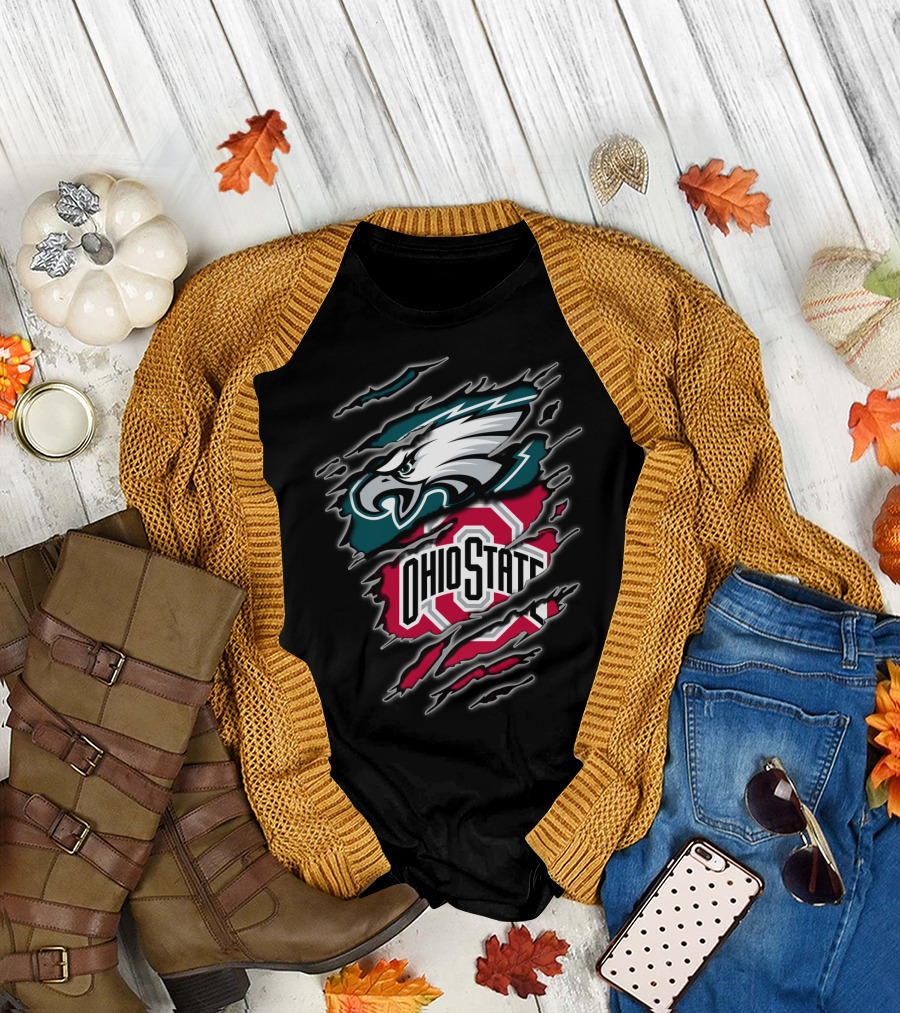 Philadelphia Eagles And Ohio State Buckeyes Fan Logo Blend T-Shirt