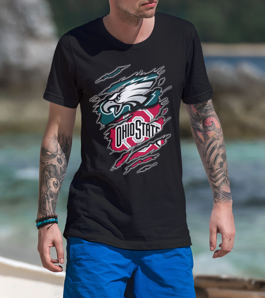 Philadelphia Eagles And Ohio State Buckeyes Fan Logo Blend T-Shirt