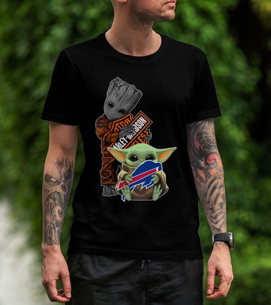 Groot Harley Davidson Baby Yoda Buffalo Bills T-Shirt