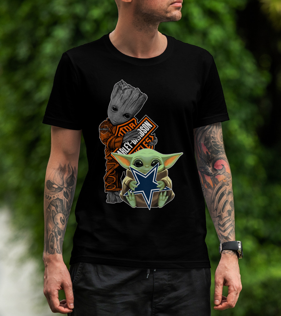 Groot Harley Davidson Dallas Cowboys Baby Yoda T-Shirt