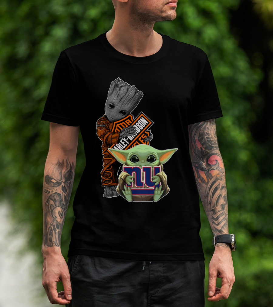 Harley Davidson Groot With Baby Yoda New York Giants T-Shirt