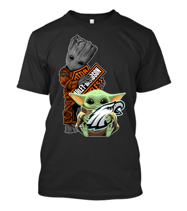 Harley Davidson Groot Philadelphia Eagles Baby Yoda T-Shirt