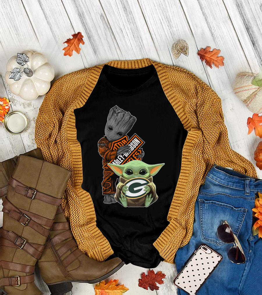 Harley Davidson Groot Green Bay Packers Baby Yoda T-Shirt