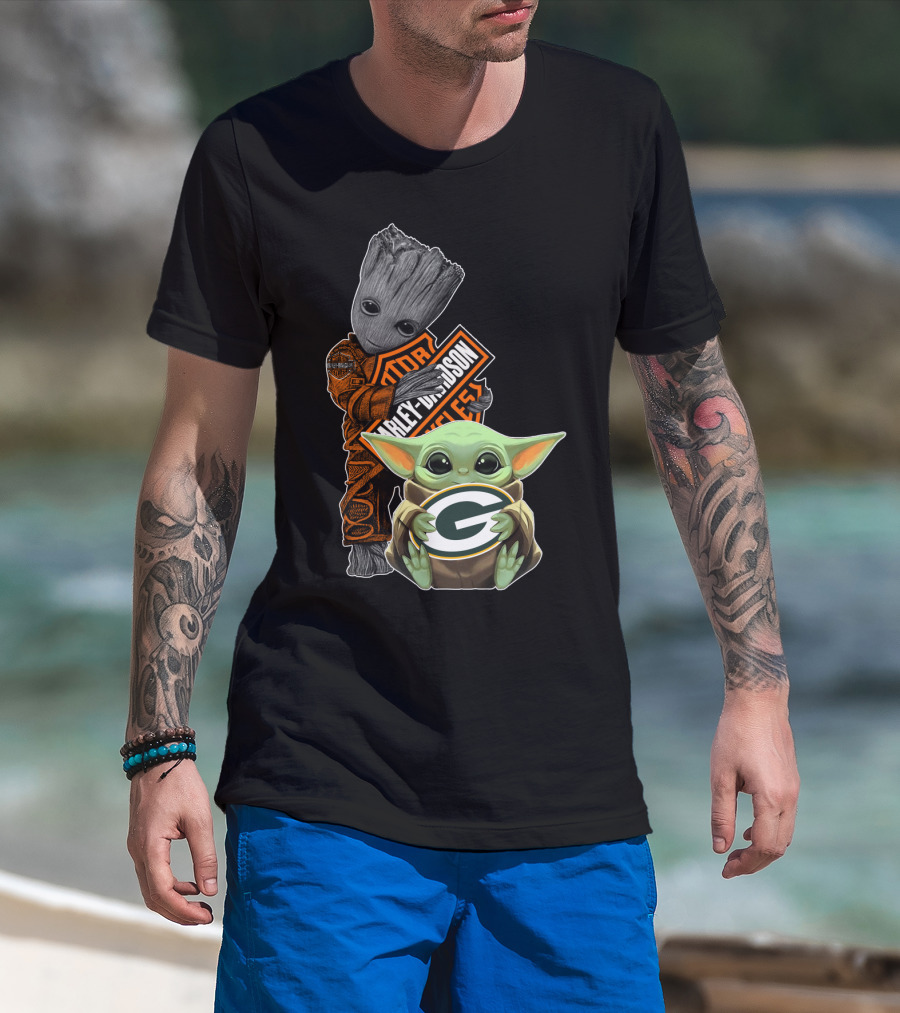 Harley Davidson Groot Green Bay Packers Baby Yoda T-Shirt