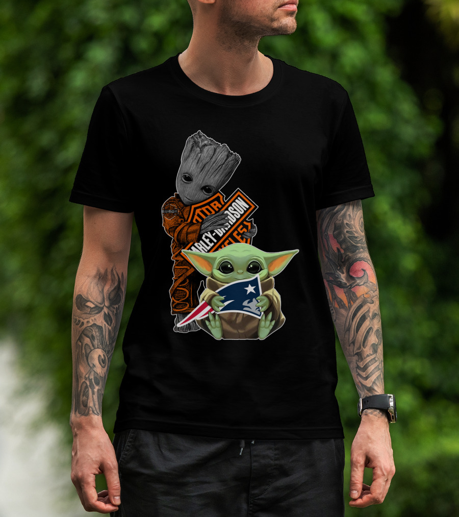 Groot Harley Davidson Baby Yoda Patriots T-Shirt