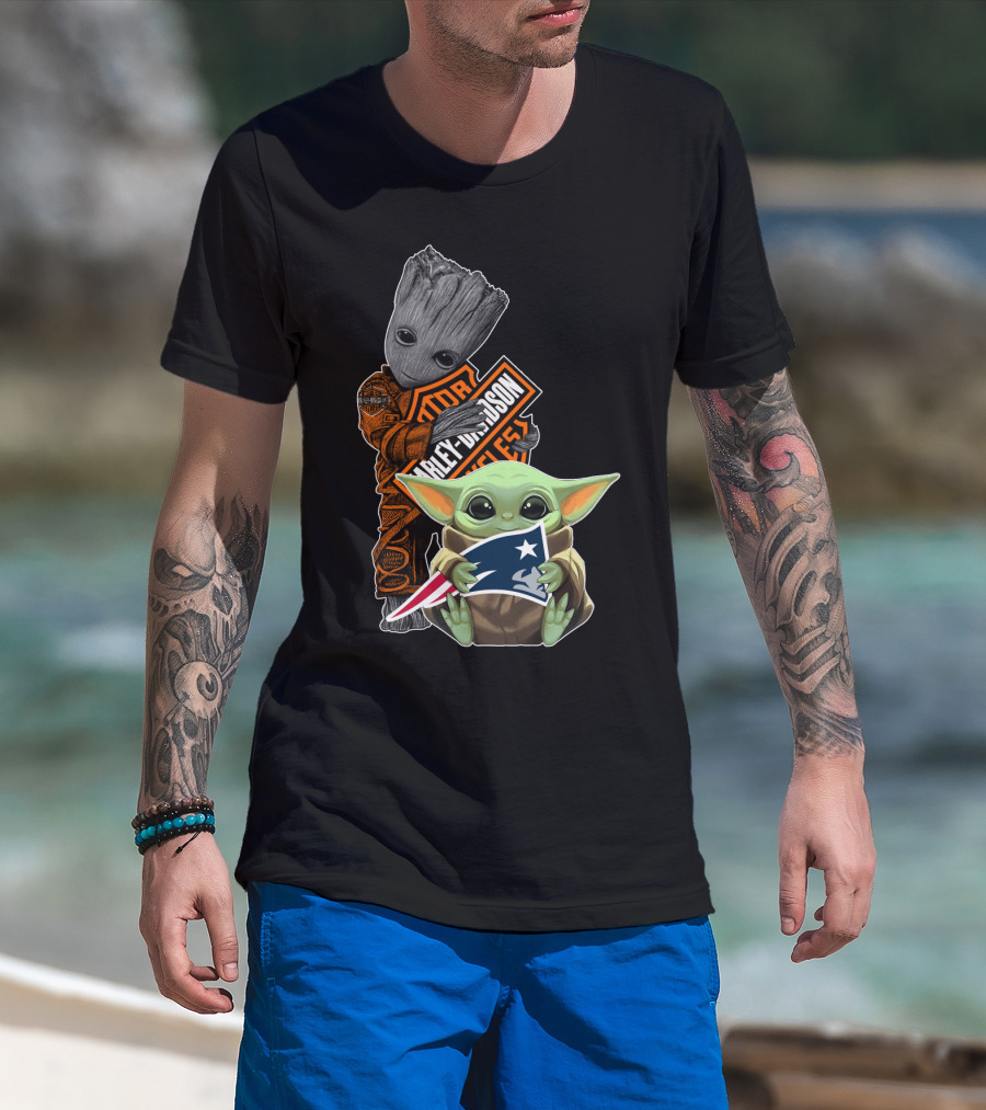 Groot Harley Davidson Baby Yoda Patriots T-Shirt
