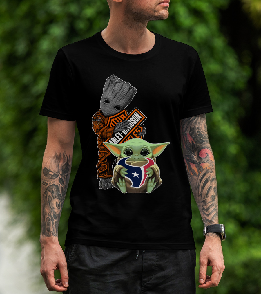 Groot Harley Davidson Nfl Houston Texans Baby Yoda T-Shirt
