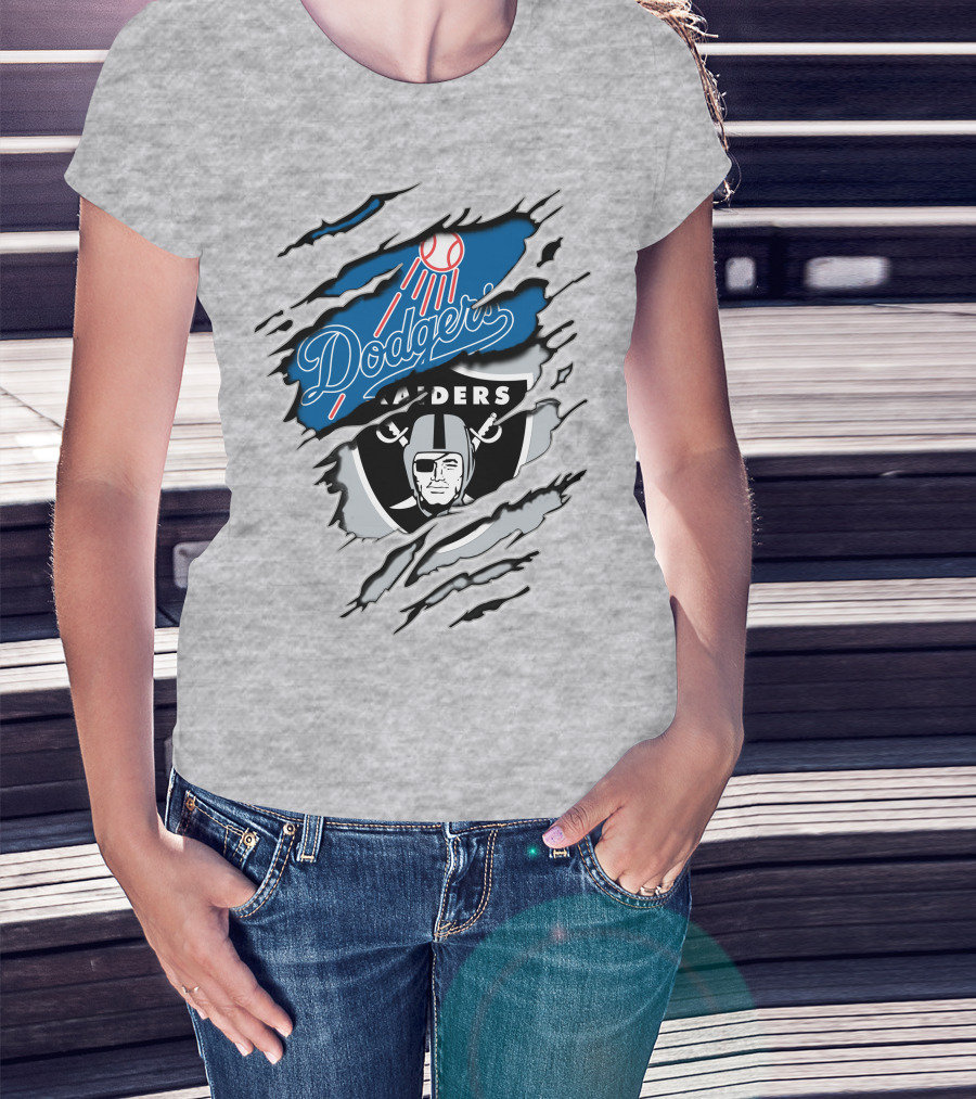 Dodgers Raiders Dual Logo Fan Tribute T-Shirt
