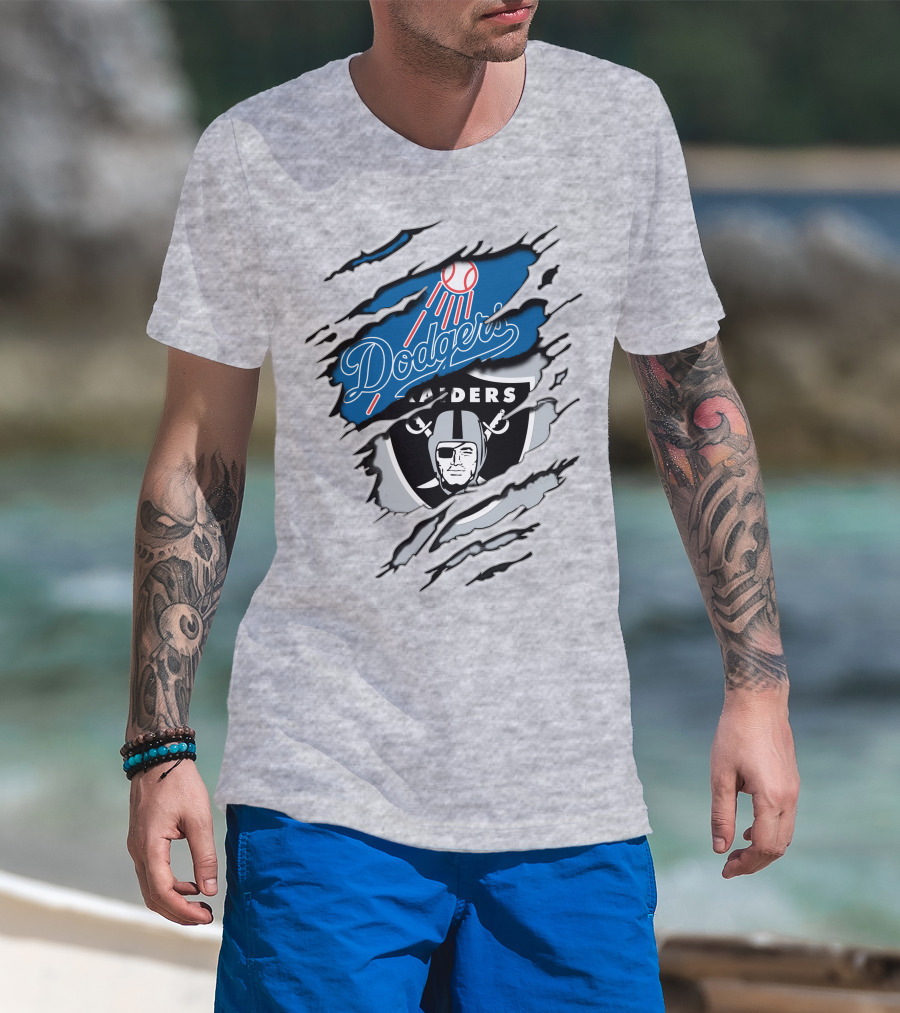 Dodgers Raiders Dual Logo Fan Tribute T-Shirt
