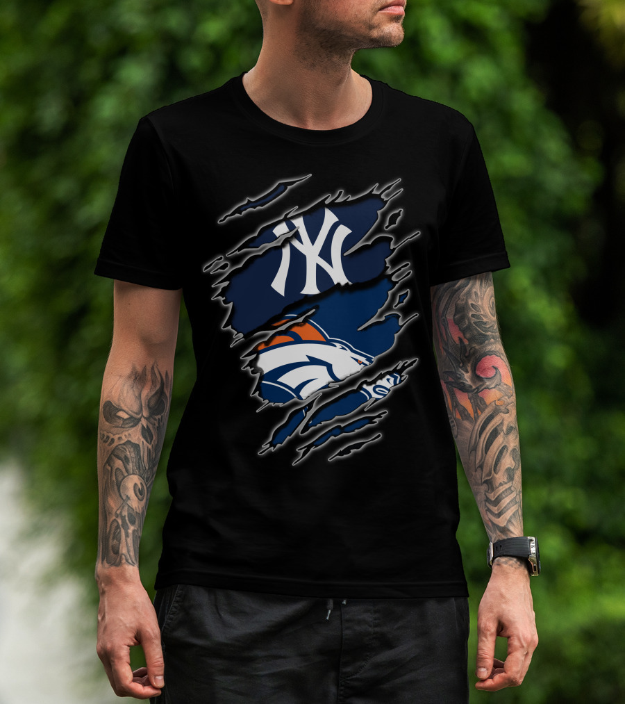 Yankees Broncos Fans Logos Fusion T-Shirt