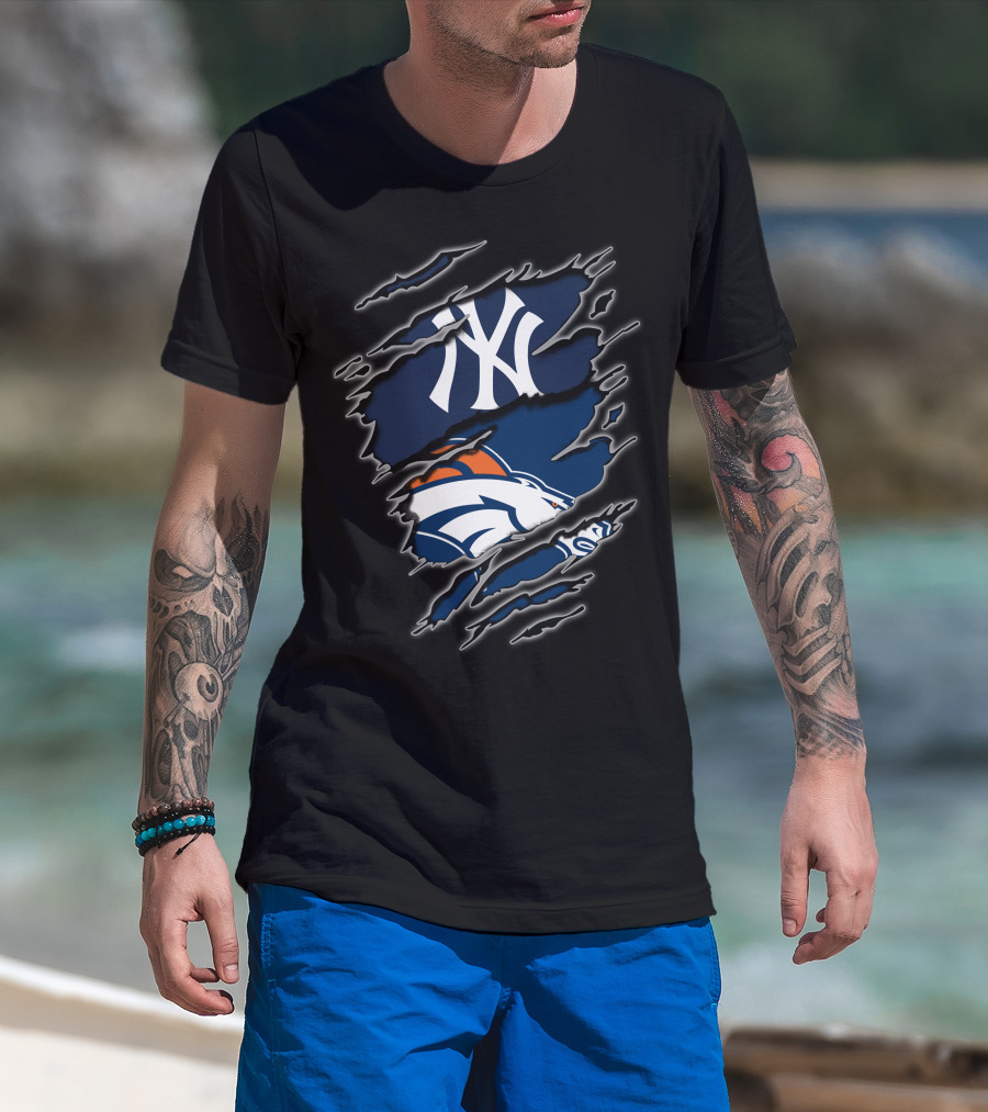 Yankees Broncos Fans Logos Fusion T-Shirt