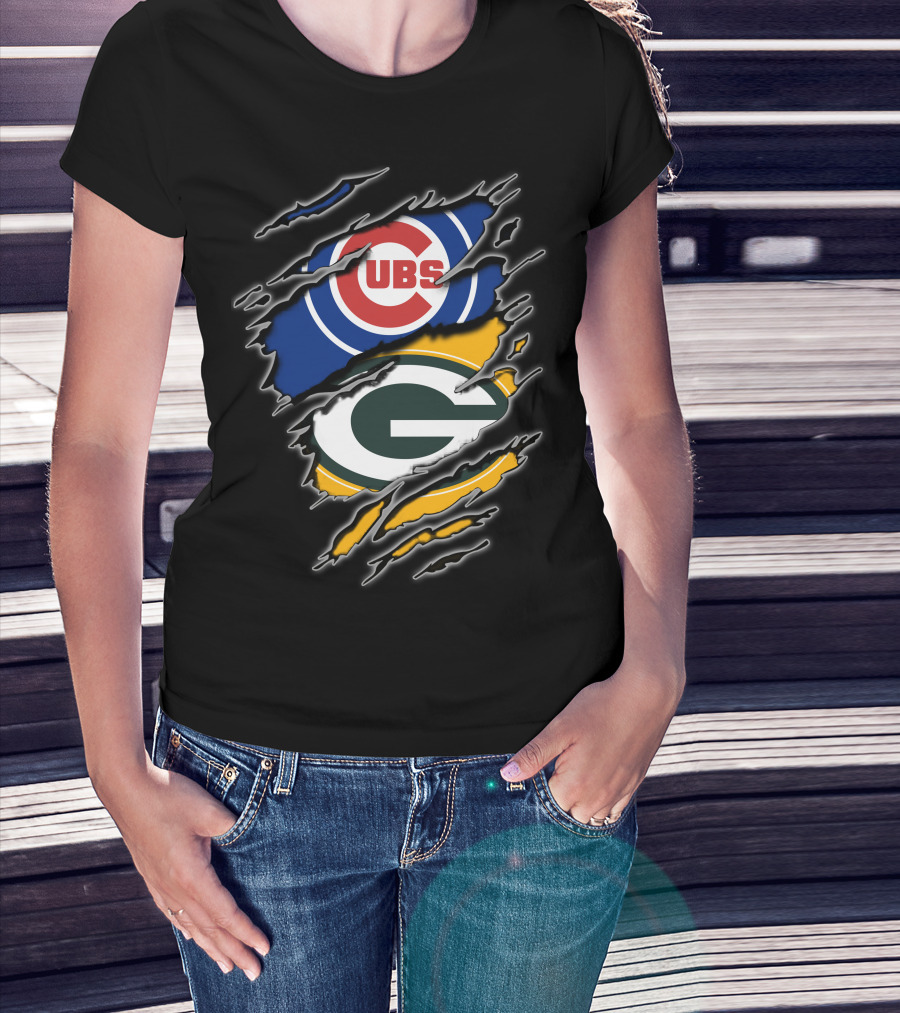 Chicago Cubs Green Bay Packers Ripped Fan T-Shirt